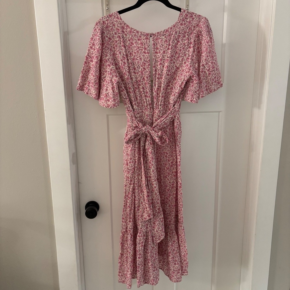STILLWATER Britton Midi Dress Pink Floral Flutter Sleeve V Neck Cottagecore M - Picture 5 of 6